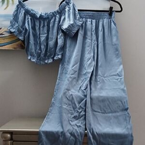 Chic Light Blue Top and Pants Set